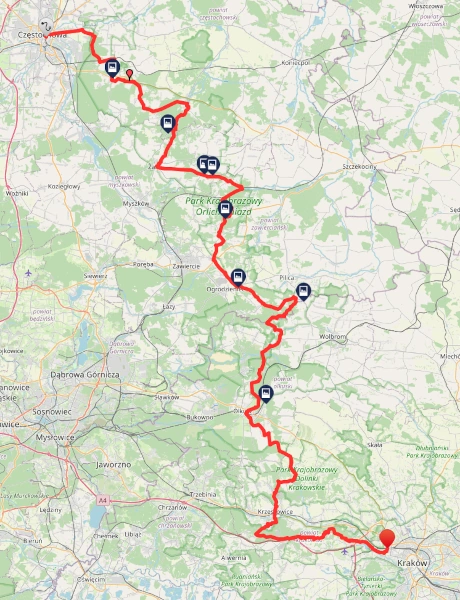 Mapa szlaku orlich-gnaiazd