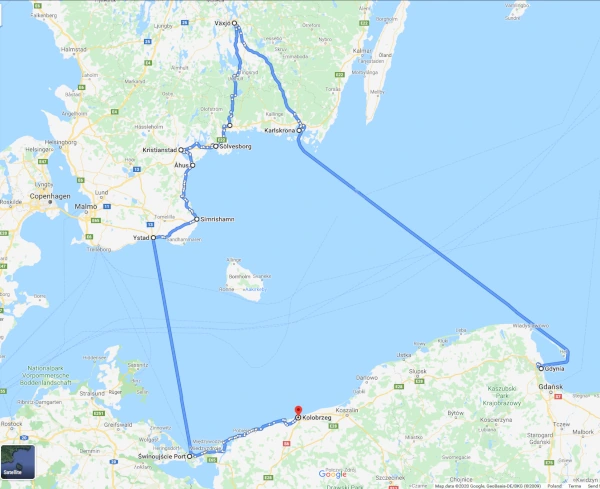 Mapa trasy w Szwecji